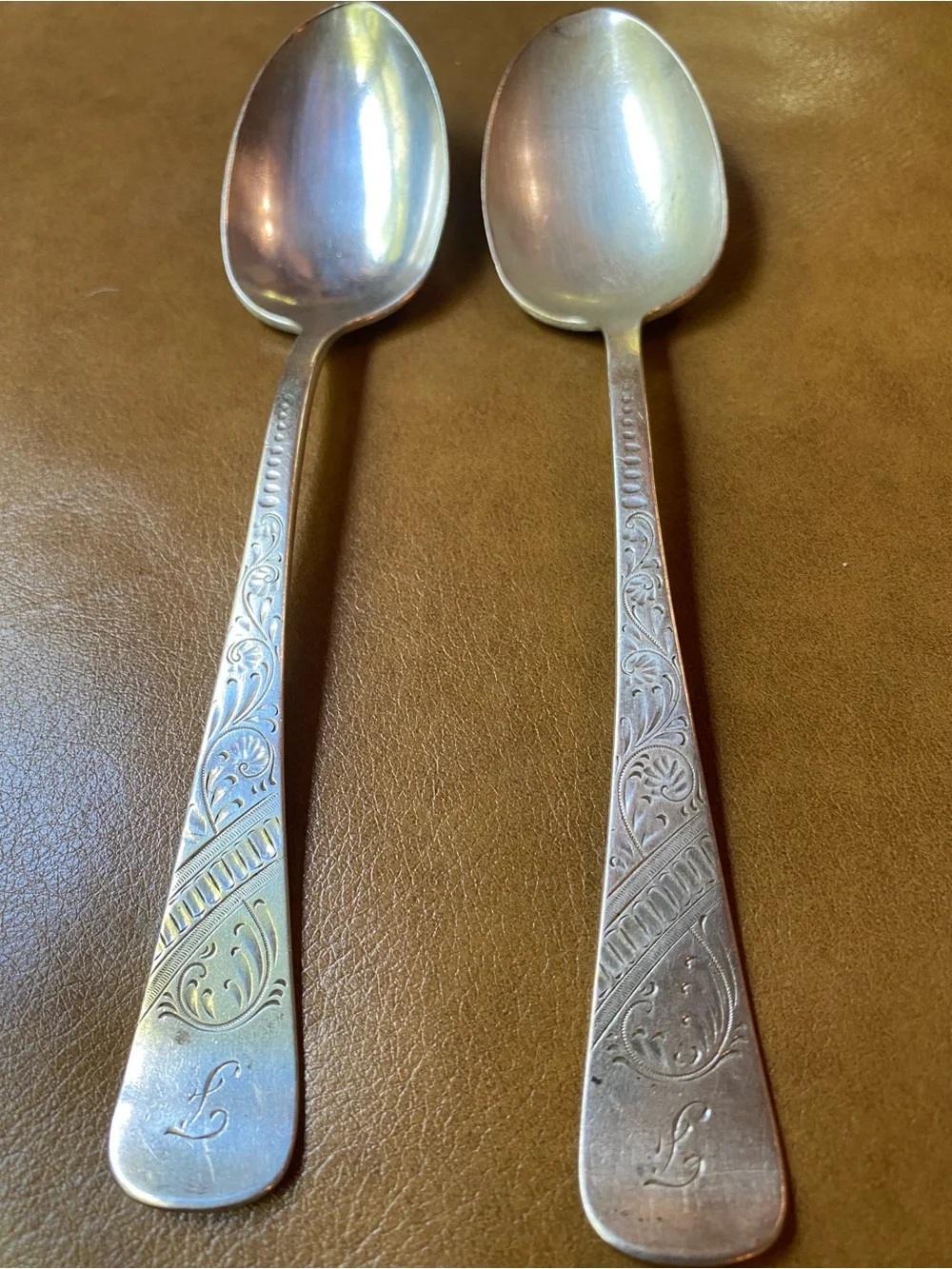 54g Lot of 4 1888 Antique Engraved Whiting Sterling Silver 7” Dessert Spoons
